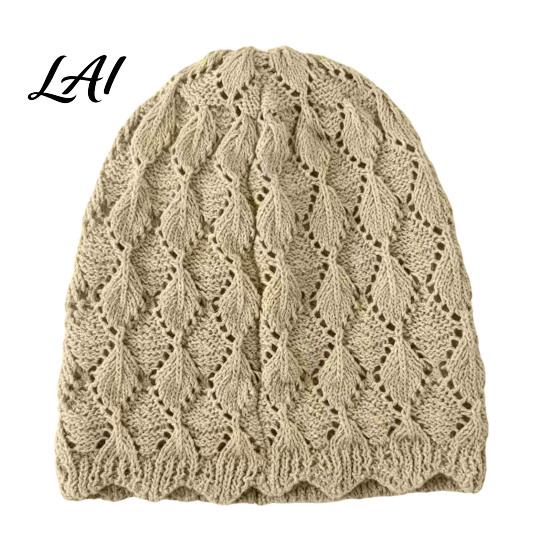 Knitted Hat for Women Hand-Crocheted Hollow Hat Vintage Style Breathable Soft Polyester Elastic Wavy Lace Brim Face Modifier Cap Lightweight