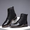 Men's Designer Leather Ankle Boots Solid Color Lace Up Casual Autumn Winter Shoes Big Size Footwear