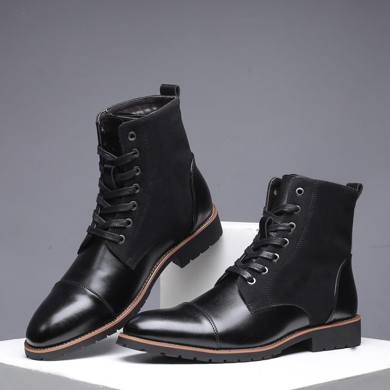 Men's Designer Leather Ankle Boots Solid Color Lace Up Casual Autumn Winter Shoes Big Size Footwear