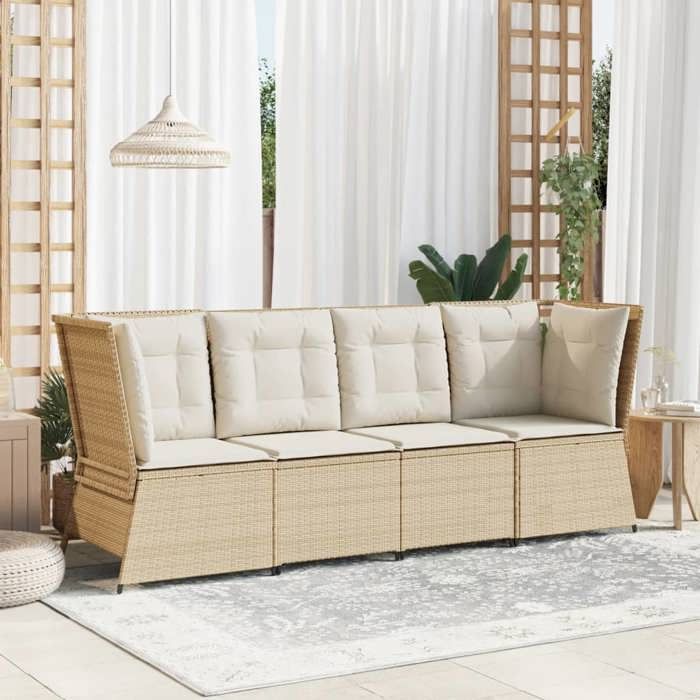 VidaXL Canapé d'angle de jardin avec coussins beige résine tressée, canapé d'angle de jardin, siège d'angle de jardin, 368986