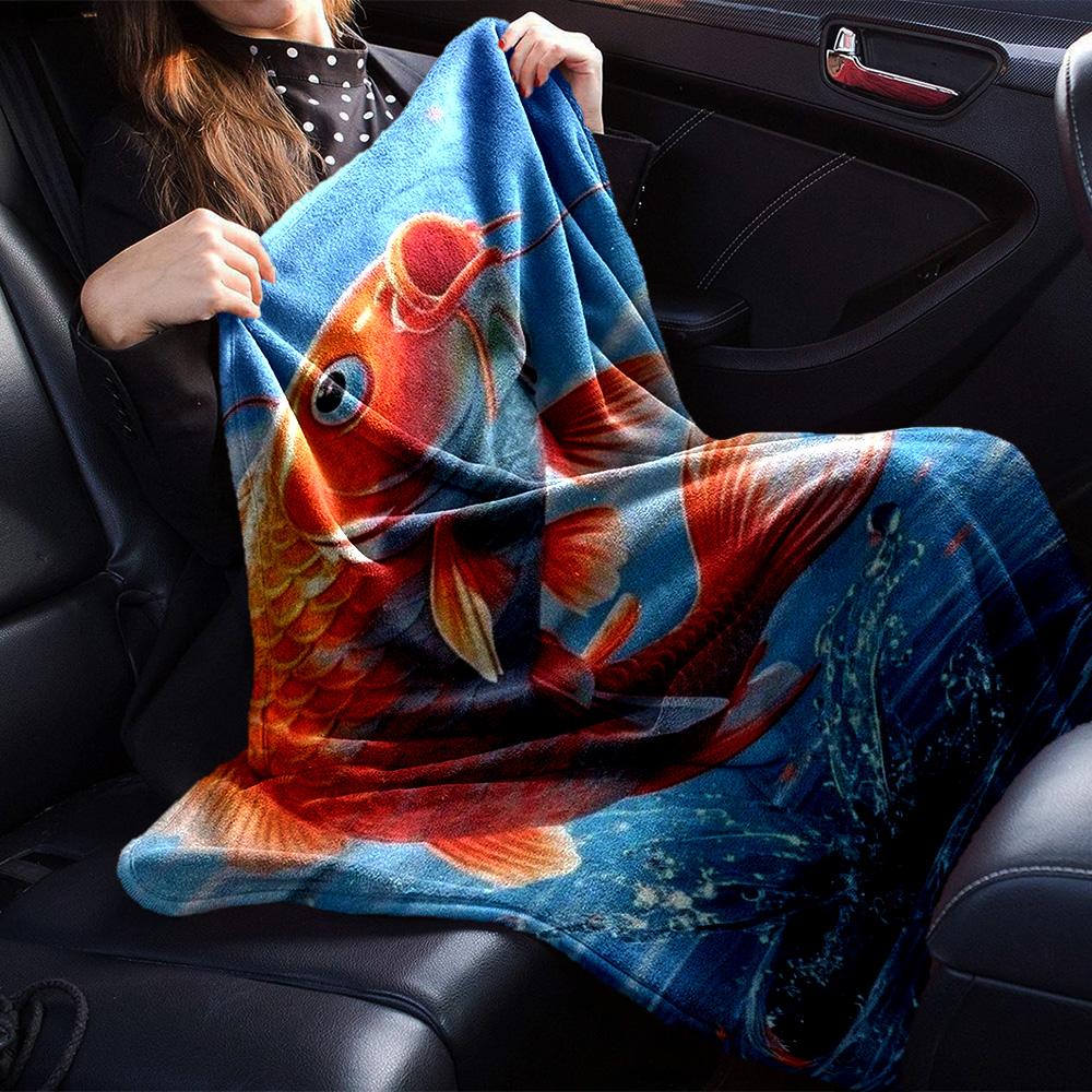 Vibrant Red Koi Fish Water Splash Print Flannel Blanket Aquatic Animal Throw Blanket Soft Cozy Home Sofa Bed Home Decor