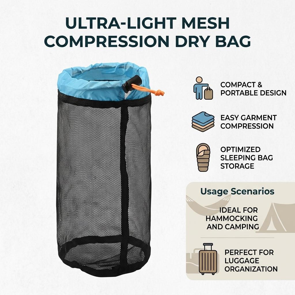 Camping Hammock Storage Bag Travel Clothes Mesh Drawstring Storage Bag Protable Travel Clothes Organizer Bag 5 Size S/M/L/XL/XXL