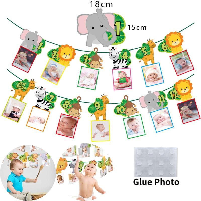 Баннер на день рождения с животными на 12 месяцев бренда Huipai из бумаги премиум-качества для украшения вечеринки