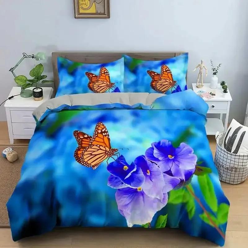 Роскошный новый 3D-принт Бабочка Цветочный Красивый Цветочный Комплект Постельного Белья Двуспальный Queen Пододеяльник Наволочка Постельное Взрослый Домашний Текстиль