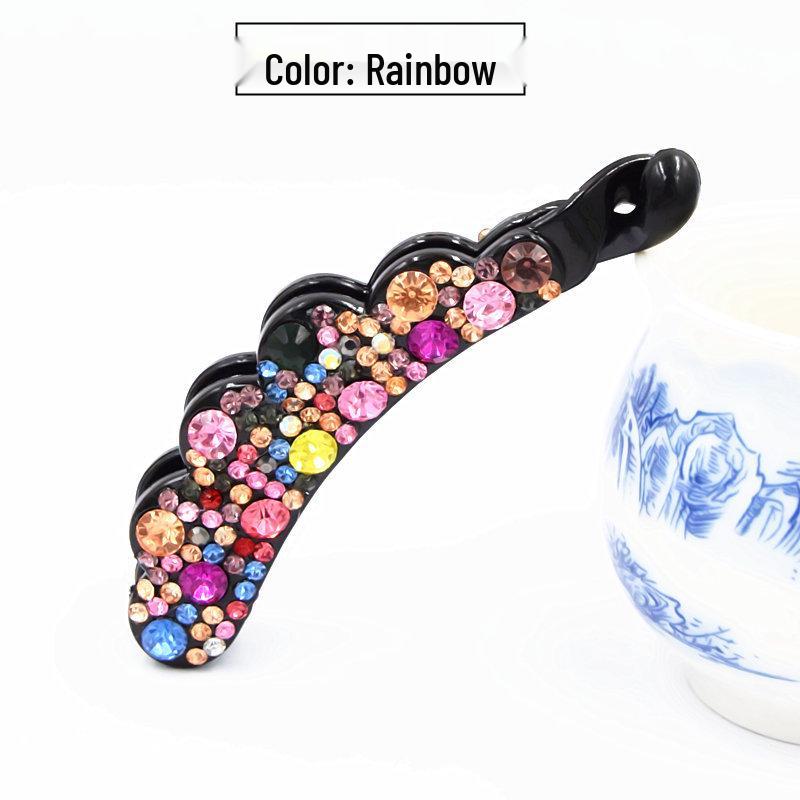 Korean Style Rhinestone Banana Hair Clip - Fashionable Vertical Ponytail Accessory