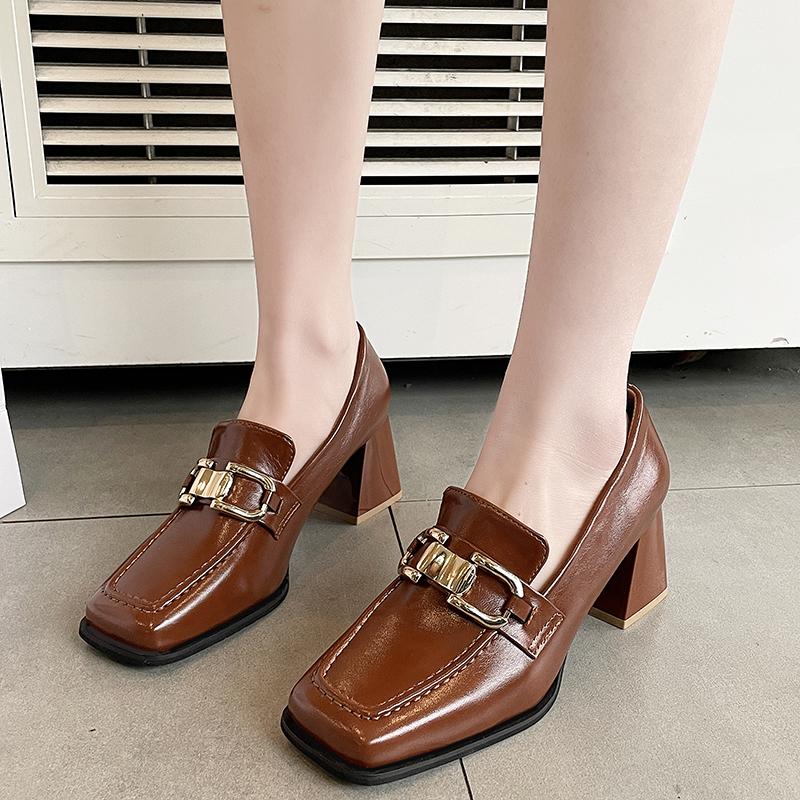 Новый Стиль Квадратный Высокий Каблук Лоферы Женские Осенние Массивные Туфли-Платформа Женские Слипоны Черные Роскошные Туфли Мэри Джейнс Zapatos Mujer