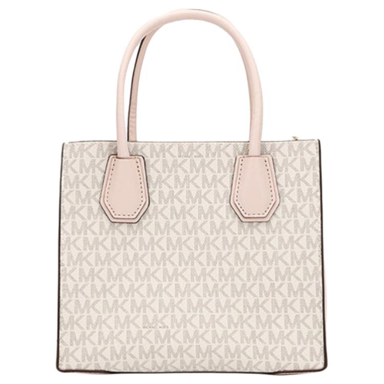 Michael Kors MK Mercer Classic Monogram Color Block Кожаная Сумка-гармошка на плечо Crossbody Средняя Женские сумки 35S1GM9M2B-POWDER-BLUSH