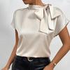 Женская атласная рубашка, летние блузки и рубашки с короткими рукавами и галстуком-бабочкой