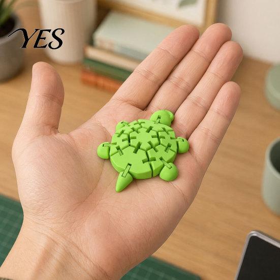 Childlike Style Decoration Articulated Turtle Figurine, 3D Printed Cute Tortoise with Movable Fresh Grass Green Decor Joints, Flexible Reptile Toy for