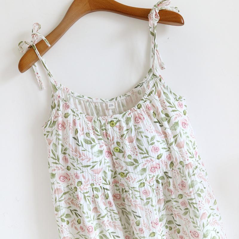 Новая летняя ночная рубашка, женская комбинация, платье из 100% хлопкового крепа, классная юбка с подкладкой для груди, ночная рубашка, женская милая домашняя одежда