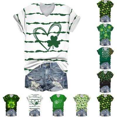 Женская повседневная одежда St. Футболка с короткими рукавами и V-образным вырезом с принтом Патрика