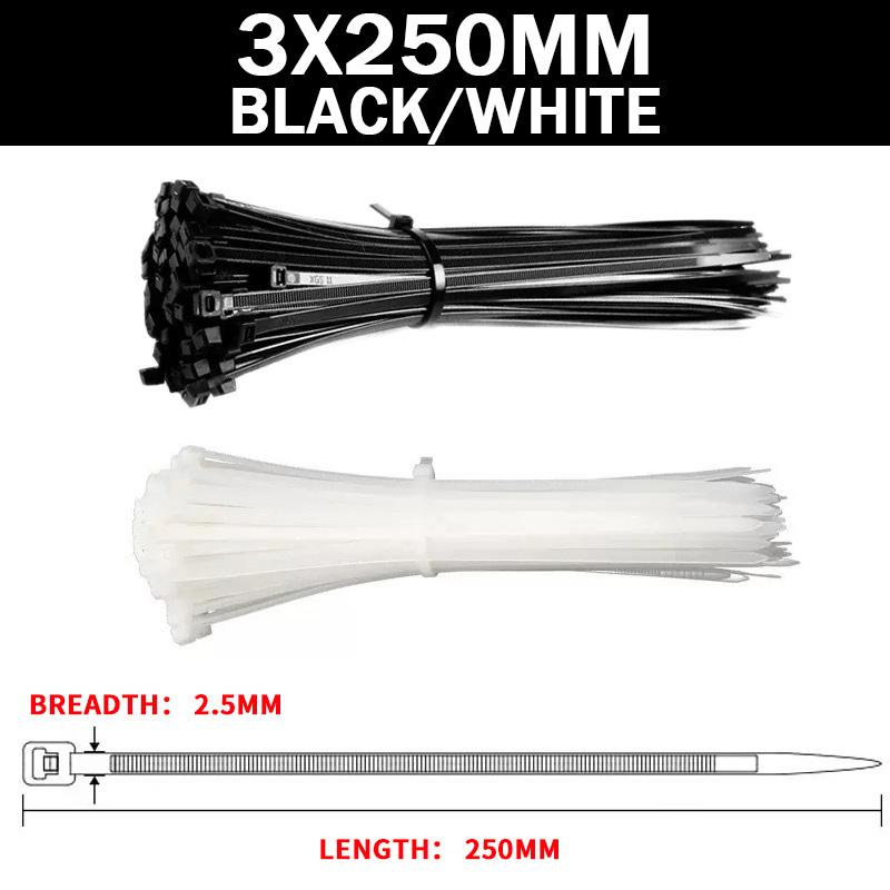 1000Pcs Self-locking Plastic Nylon Cable Tie White/Black 3*100mm Cable Tie Fastening Ring 4*200mm Cable Tie Zip Wraps Strap Tie