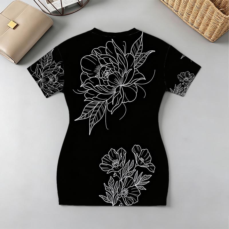 Ladies' Short Sleeve Mini Dress,Summer Vibe,V-Neck,Soft Comfy Fabric,Subtle Floral Pattern,Ideal for Daily Casual Wear