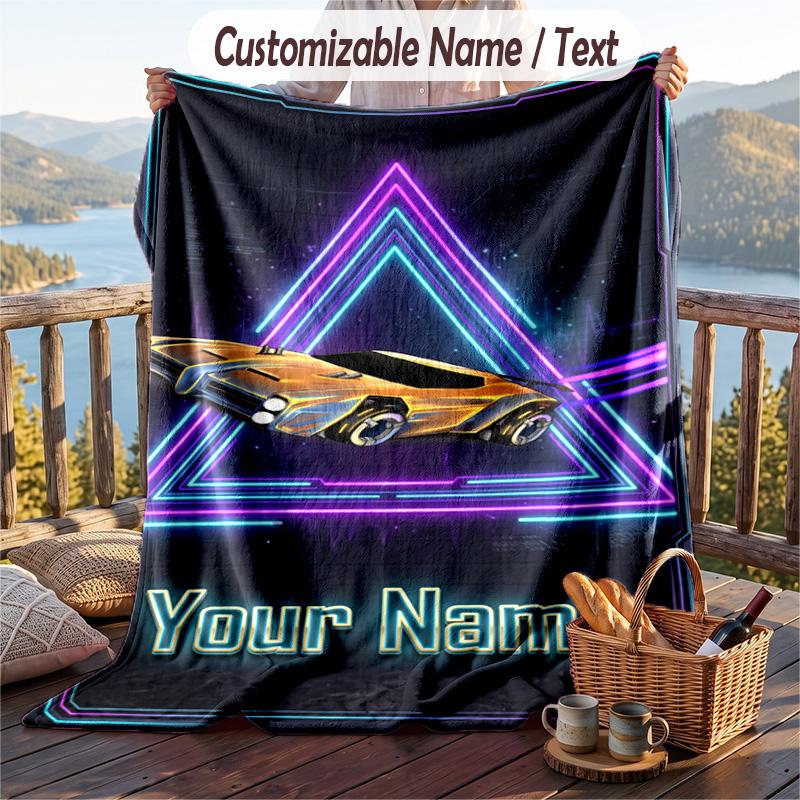 Rocket League Flannel Blanket, Personalized Custom Name Text, Soft Warm Plush Throw Blanket For Gift