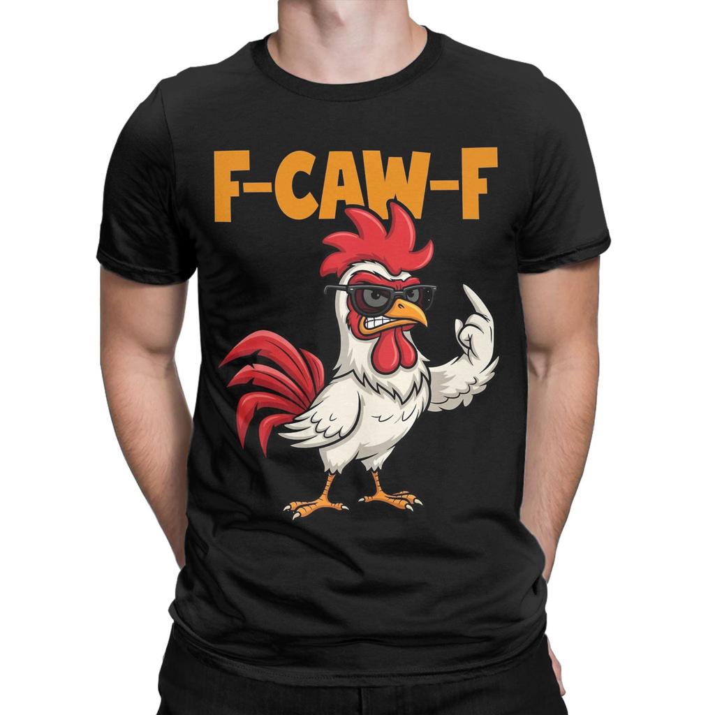 Men's F-Caw-F Funny Chicken FCAWF Meme T Shirts Pure Cotton Clothes Short Sleeve Round Collar Tee Shirt Graphic Printed T-Shirt