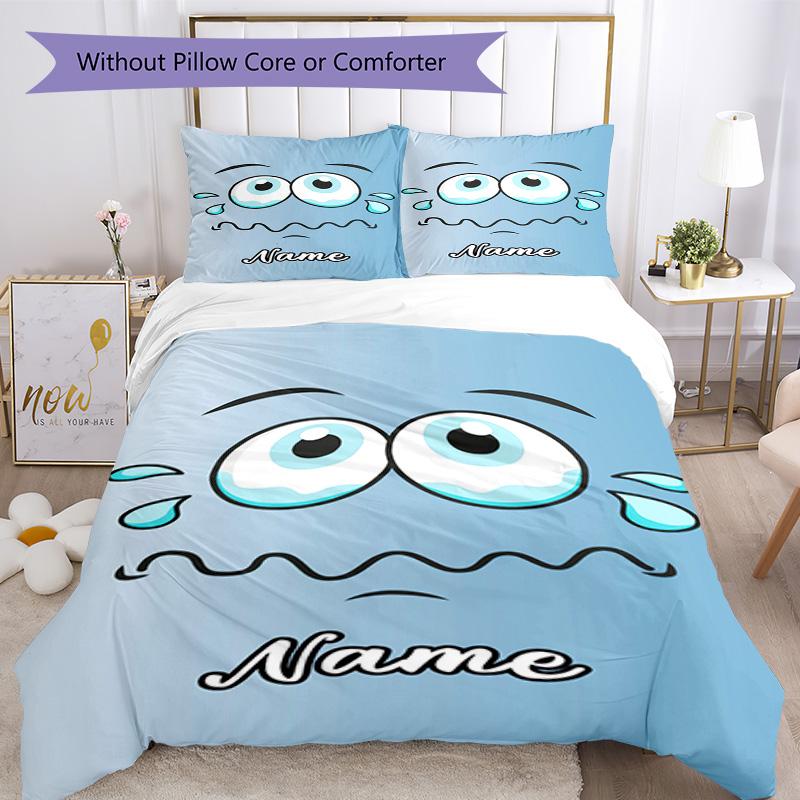 Tears Emoticon Customize Your Name Bedding Set Breathable Duvet Cover With Pillowcases Decorative Bed Linen For Bedroom Home Decoration Birthday Gift