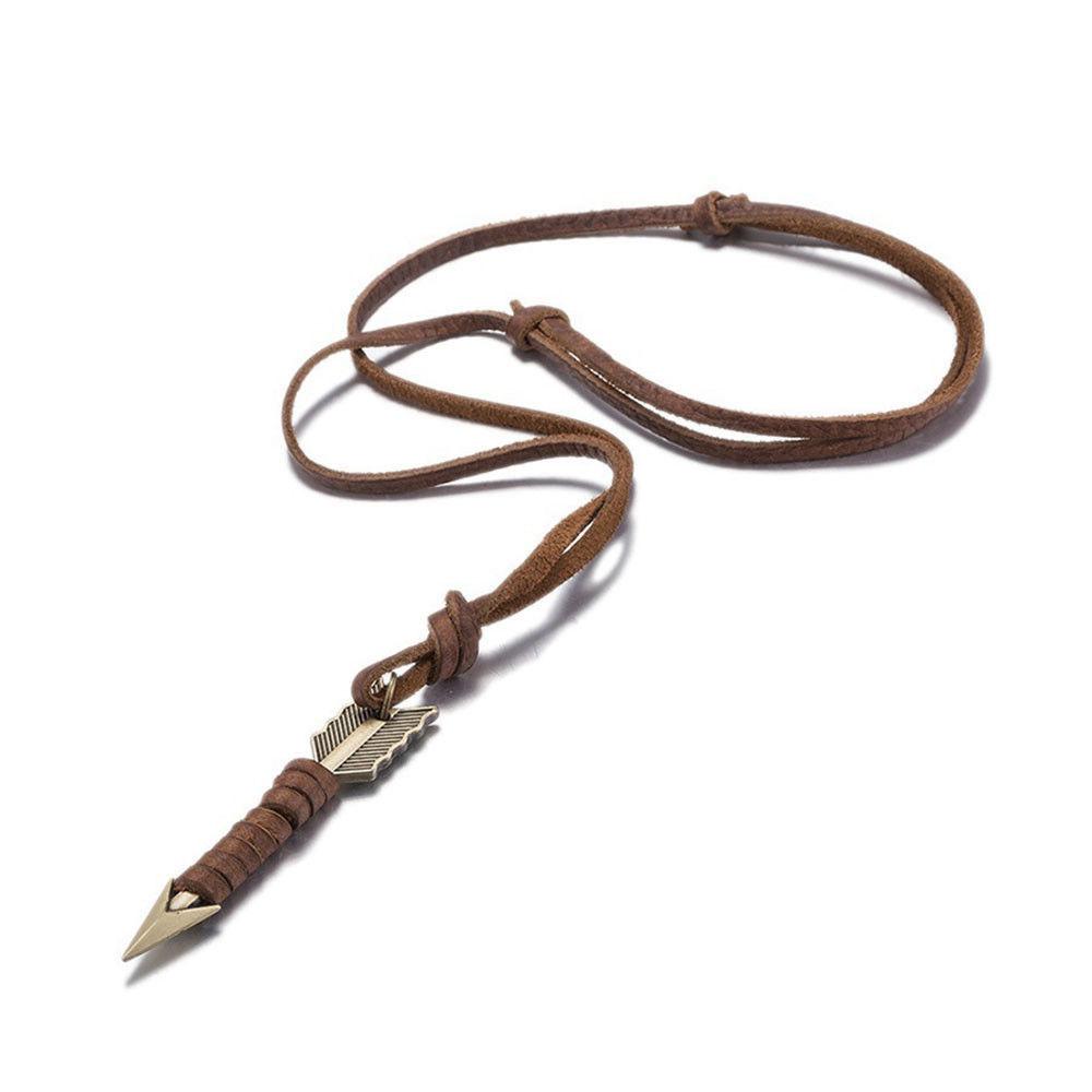 Men Punk Jewelry Handmade Necklace Leather Chain Choker Arrow Pendant