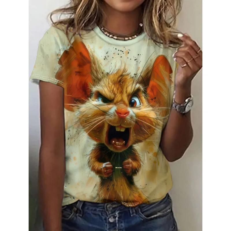 Women's T-Shirts Cartoon Characters Cute Pattern 3d Print Tshirt Funny Cartoon Animal Casual Short Sleeve O Neck Female Clothing