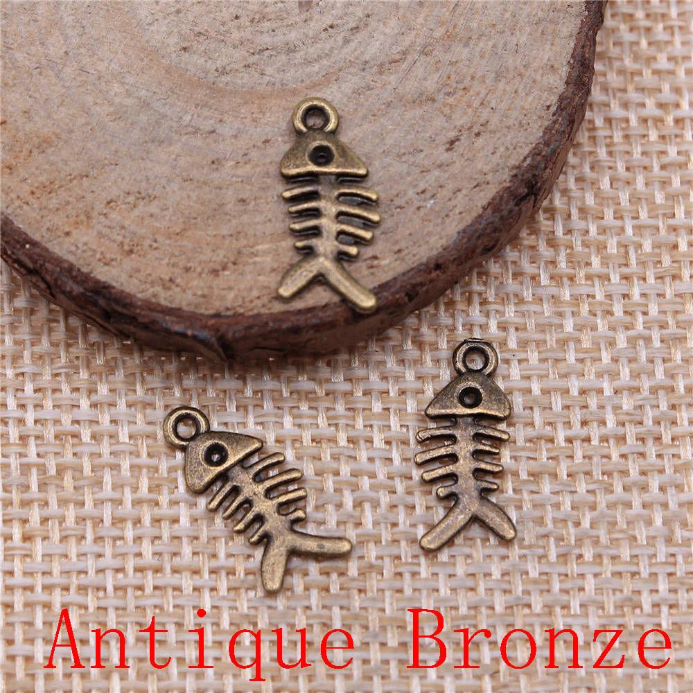 Fish Bone Shaped Charms Pendant For Bracelet Necklace Jewelry Making Craft Findings