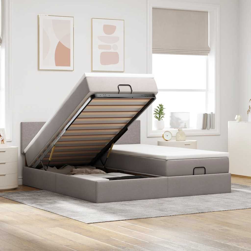 Ottoman Bed with Mattress Taupe 200x200 cm Fabric