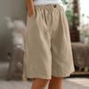 Women's Fashion Solid Color Pants Pocket Button Up Capris Loose Elastic Waist Cotton Linen Shorts Pants for Women Women’s Pants