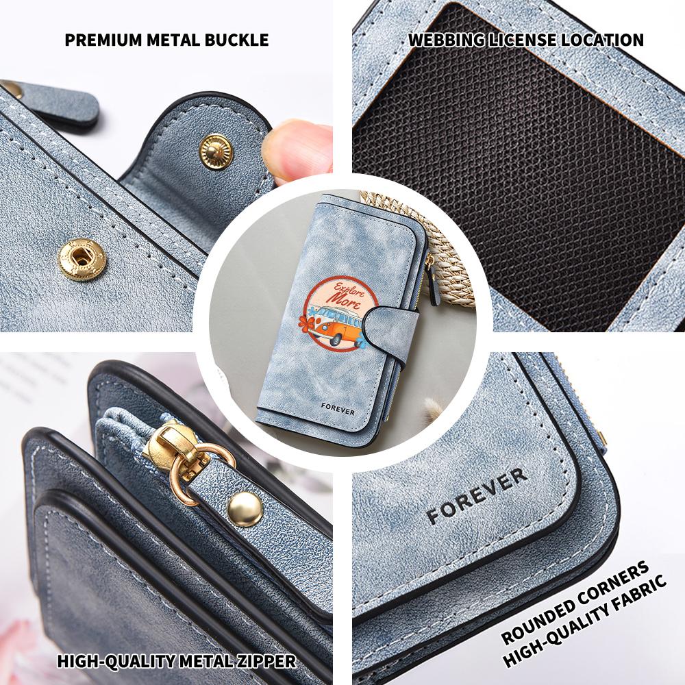 Retro Travel Pattern Purse Fashion Casual Long Wallet Portable Card Holder