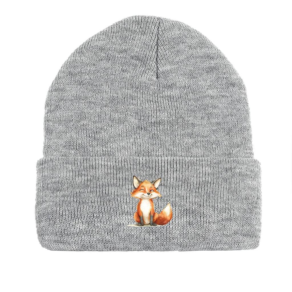 Зимняя вязаная шапка-бини Smiling Fox, шапка Animal Woman, ветрозащитная унисекс-шапка-помпон, вязаная шапка-бини