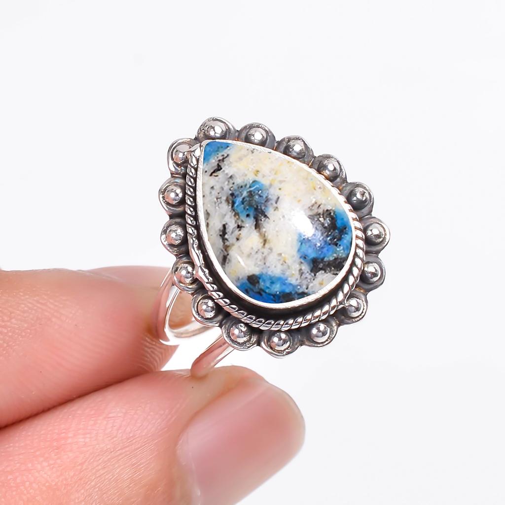 K2 Blue Azurite - пакистанский драгоценный камень 925 стерлингового серебра кольцо V9467, серое и синее кольцо, грушевое кольцо, подарок на День святого Валентина, подарок для нее, подарок на день рождения, Хан
