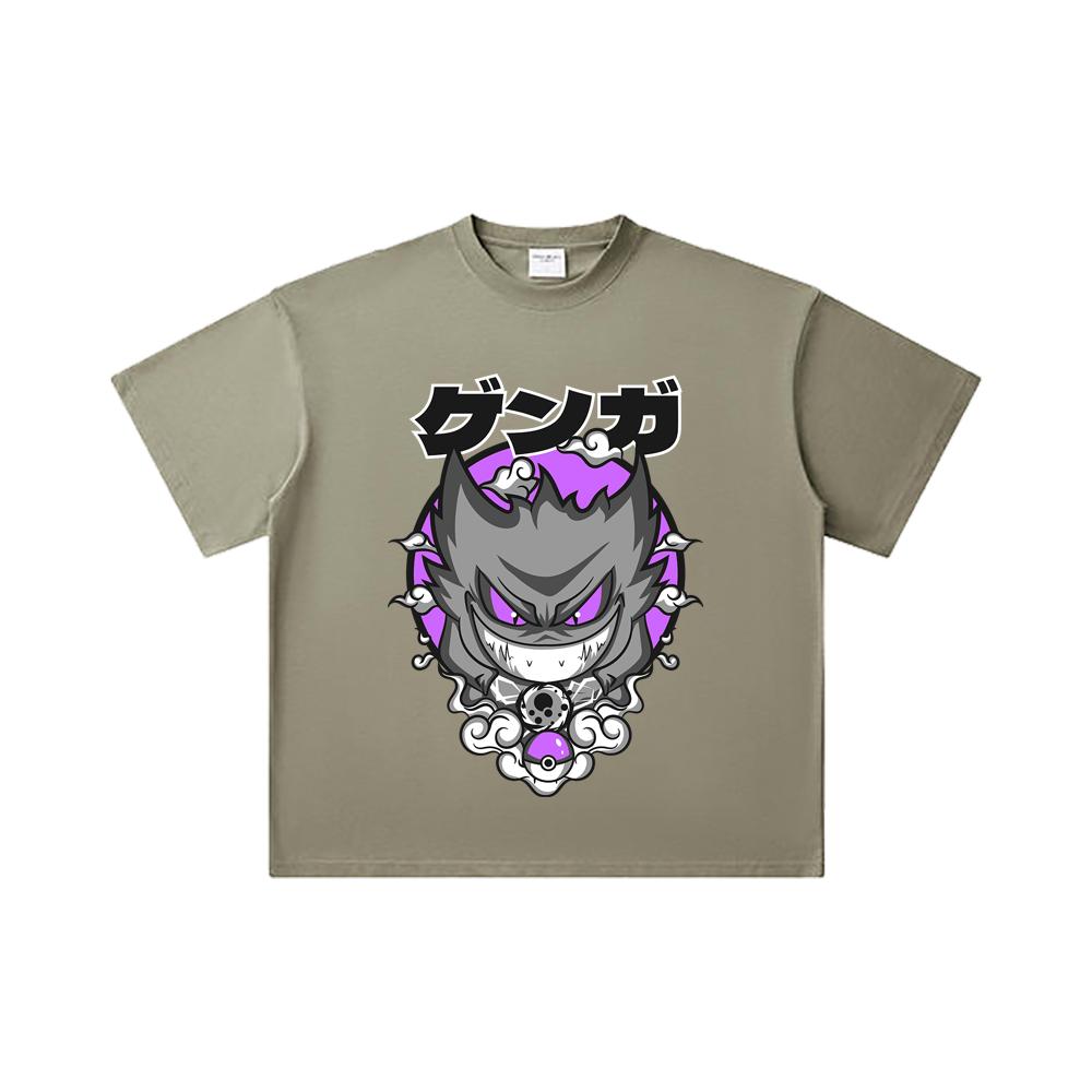 Хлопковая футболка унисекс с принтом Gengar из коллекции Pokemon V10, плотность 260 г/м², двойная пряжа, 32 счет, 100% хлопок