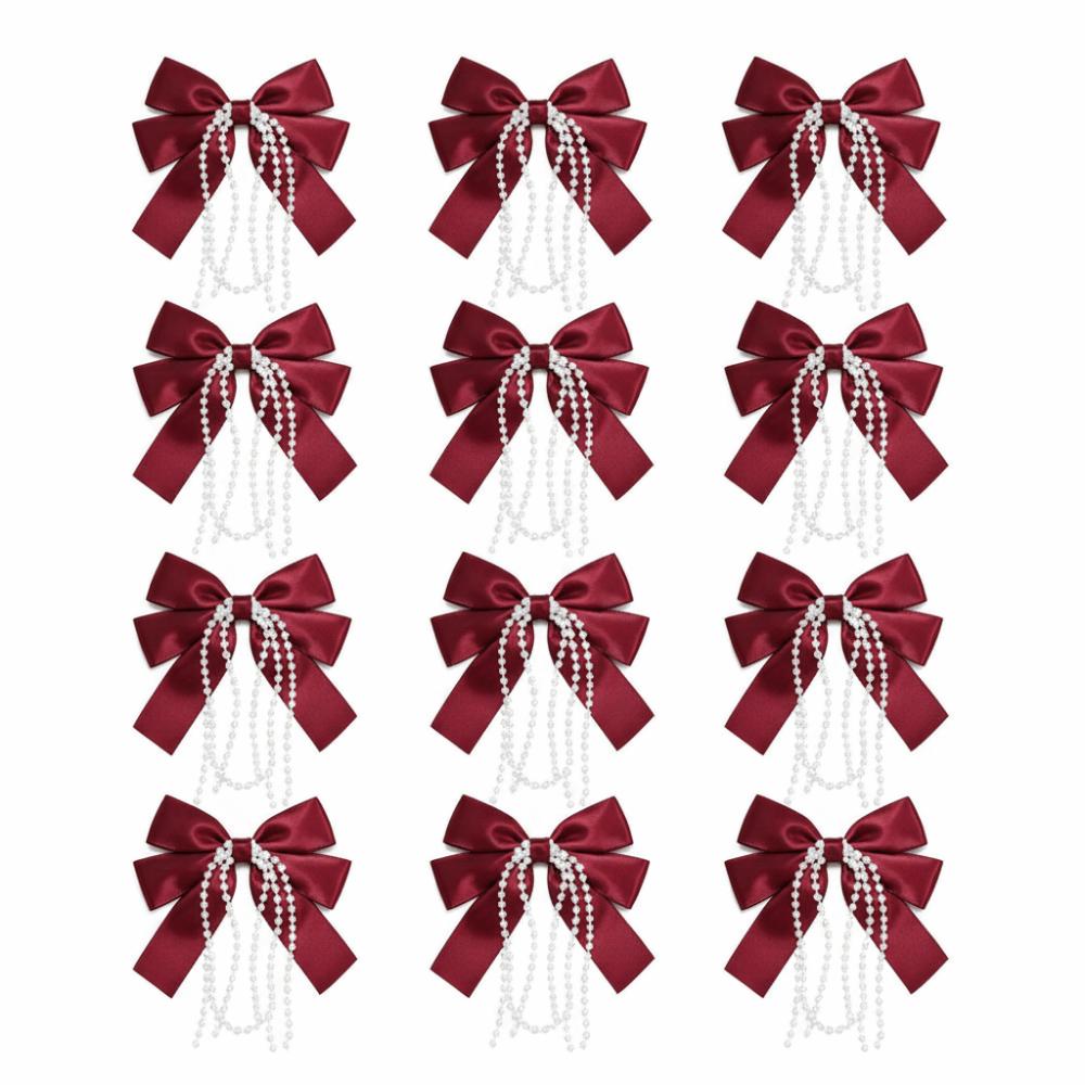 12Pcs/Set Ribbon Bowknot Pearl Hanging Pendant Creative Christmas Tree Topper Holiday Accessories