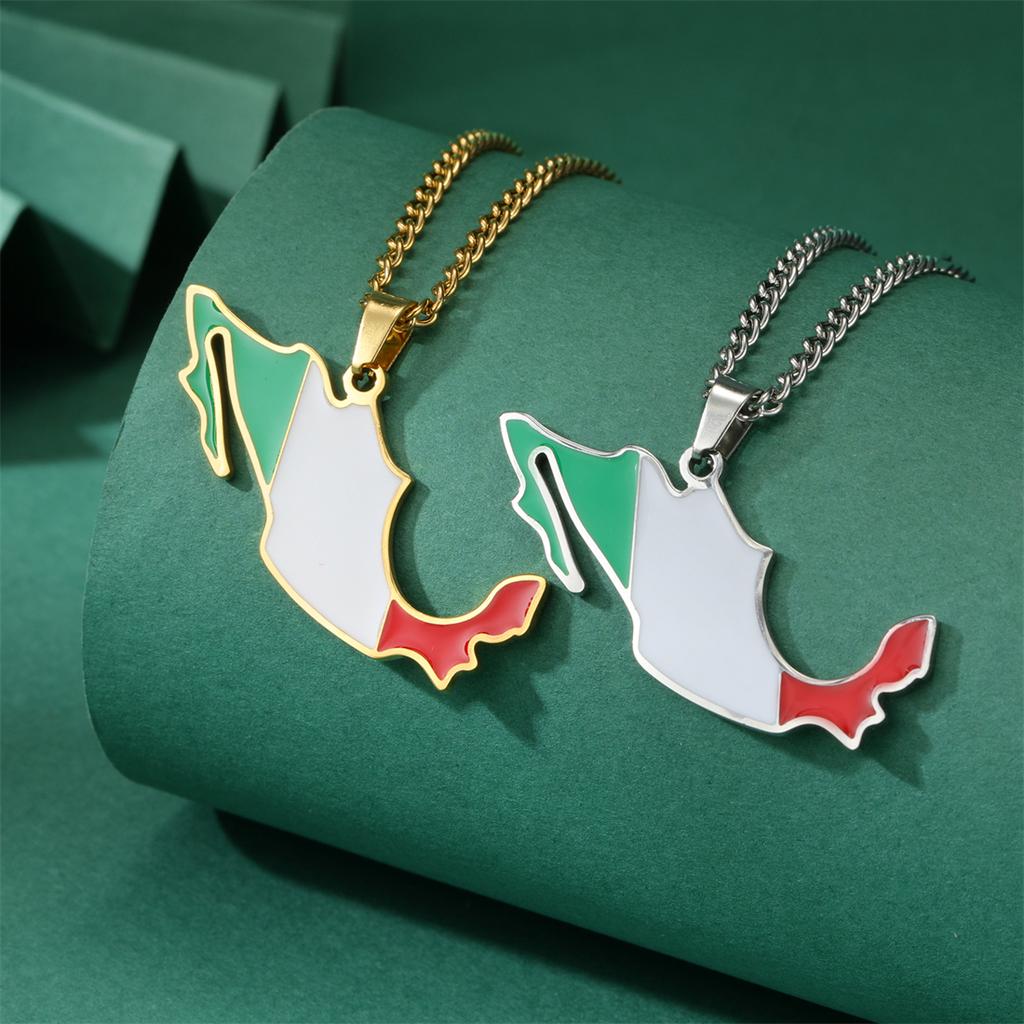 Drip Oil Mexico Map Necklace For Women Stainless Steel Gold Silver Color Charm Fashion Mexican Flag Pendant Jewelry Gift