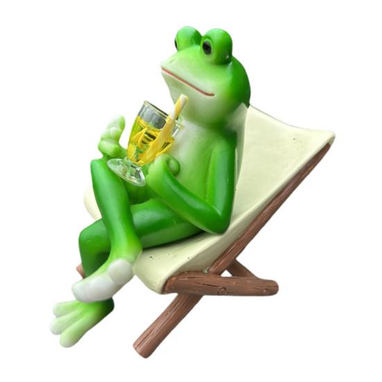 Миниатюрная фигурка лягушки, расслабляющая статуэтка лягушки, украшение для кашпо, скульптура лягушки на шезлонге для цветочных горшков, декор для сада на открытом воздухе