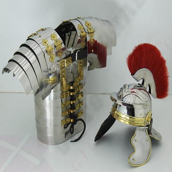 Римский шлем Royal Handicraft с подставкой и средневековая куртка Lorica Segmentate Legionary LARP