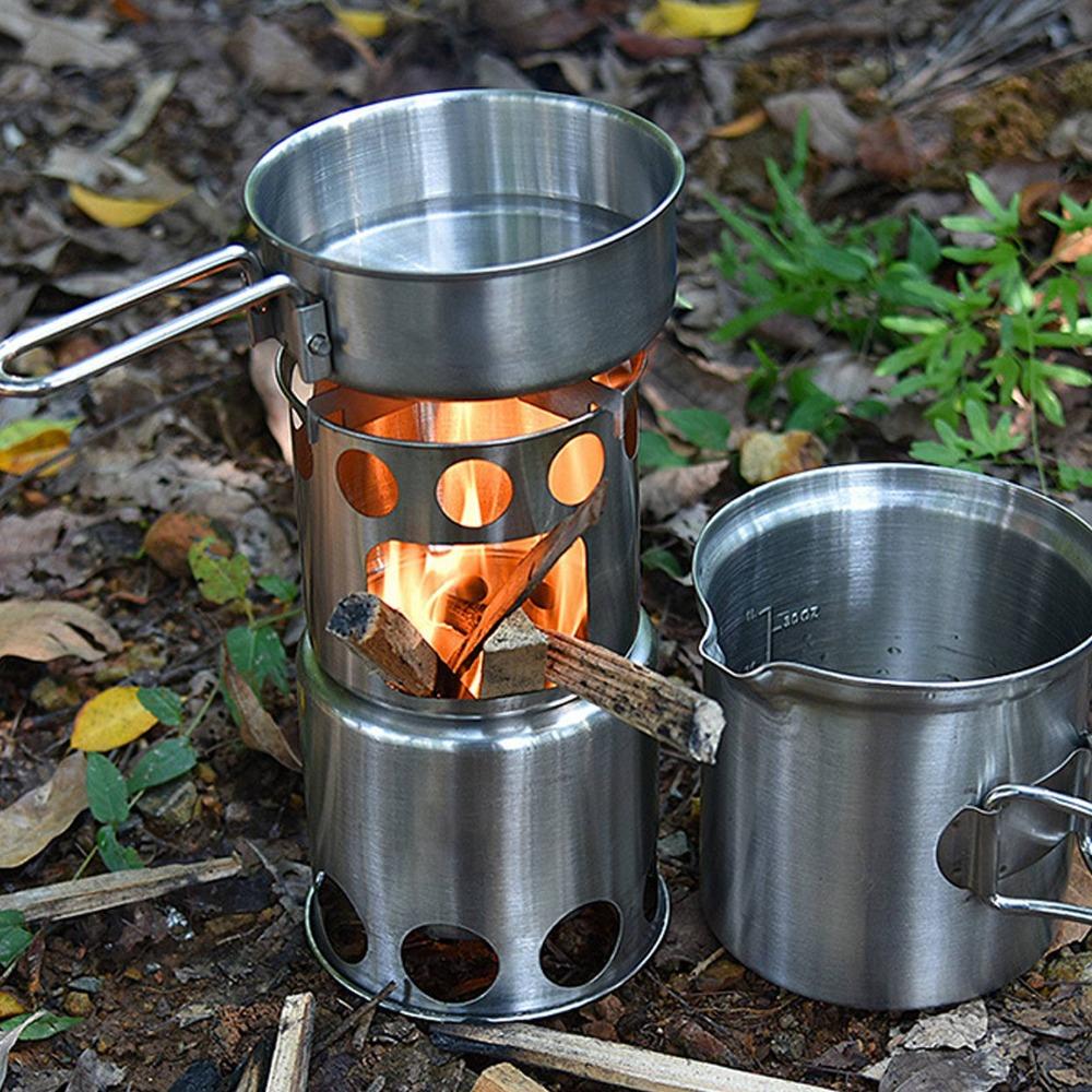 Non Slip Support Camping Cookware Set Stainless Steel Camping Pot Set Hiking