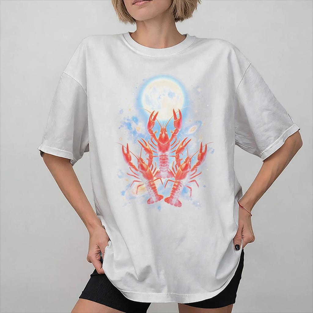 Unisex Wounisex Printed Three Crawfish Moon Funny Meme Tee T Shirt 100 Cotton Tshirts Clothes