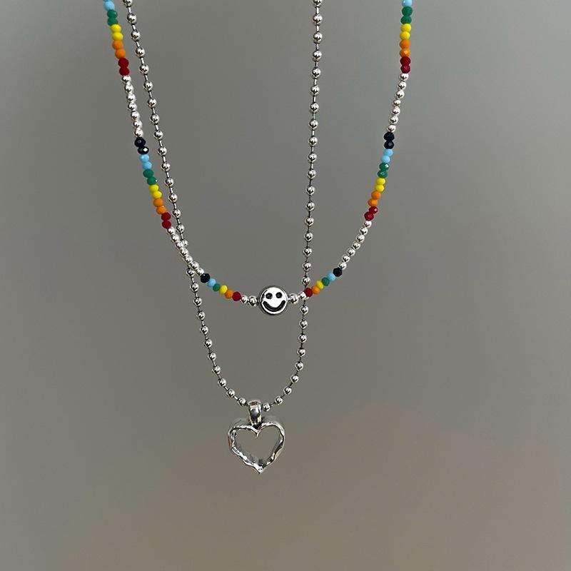 ANENJERY Модное двухслойное ожерелье «Любовь», простое универсальное ожерелье с счастливой улыбкой для женщин и мужчин, свадебные украшения, подарок