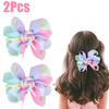 2Pcs Rainbow Candy Bow Hair Clips Sweet Playful Multicolor Ribbon Hairpin For Baby Girl Kids Children's School Daily Accessories