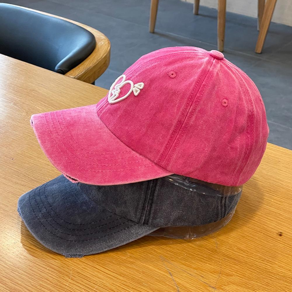 Korean Style Embroidered Sun Hat Cotton Washed Cotton Peaked Hat Love Heart Baseball Cap Outdoor