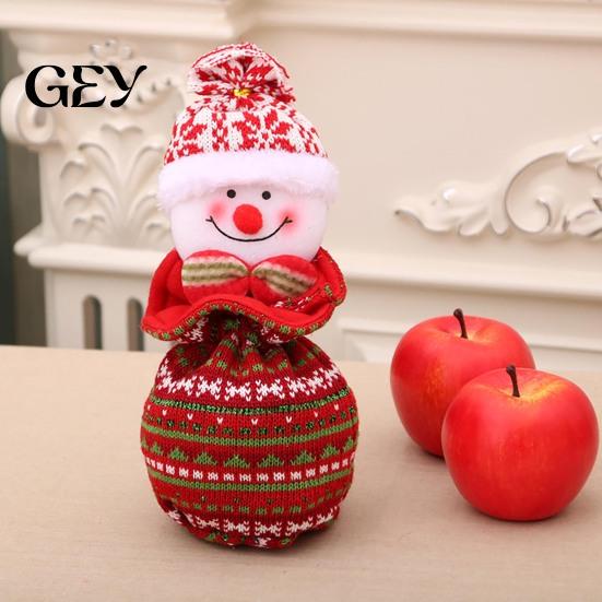 Festive Tabletop Ornament Bags Christmas Drawstring Gift Bag, Small Wrap Bags, 3D Santa Snowman Elk Holiday Treat Doll Candy Storage for Fruits,