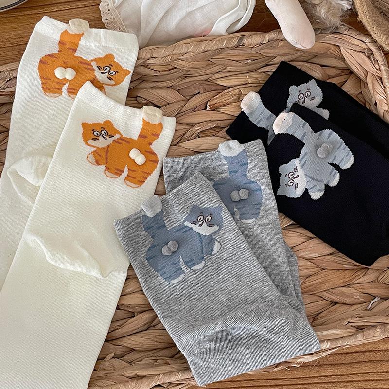 Милые мультяшные 3D забавные носки-пузыри с котиками, мягкие бесшовные удобные носки до середины икры, влагоотводящие носки-гольфы