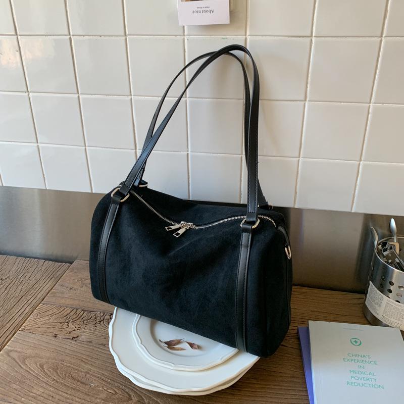 2025 Suede Boston Bag: High-End, Large Capacity One-Shoulder Crossbody