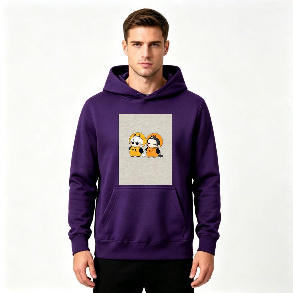 Men's Pullover Hoodie, Cute Cartoon Chibi Character Print Casual Long Sleeve Hooded Sweatshirt for Daily Wear