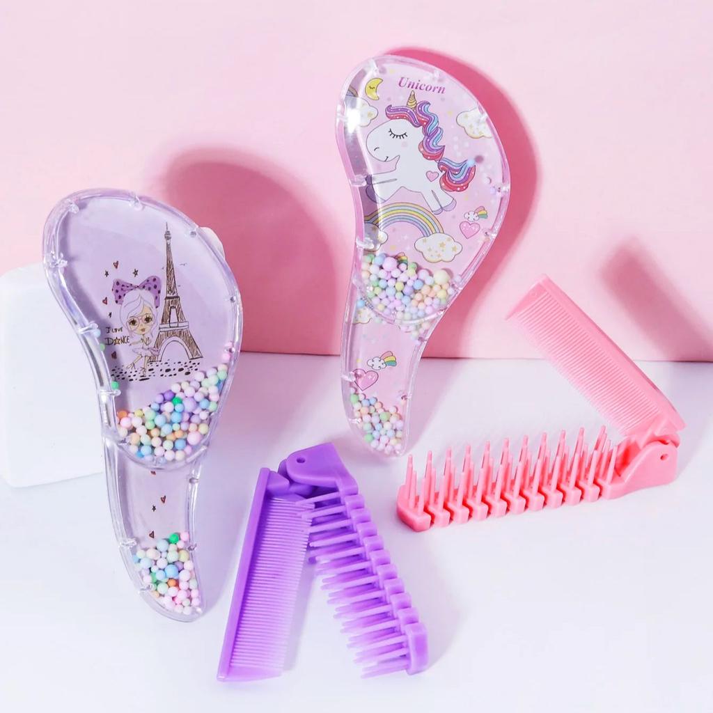 Cartoon Hairdressing Travel Set - Air cushion non damaging hair brush, mini pocket folding comb, suitable for all types of hair