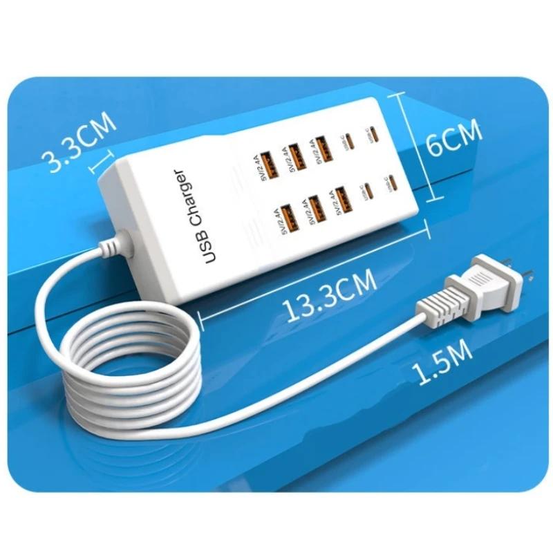 10-портовая зарядная станция USB 50 Вт/10 А, многопортовый концентратор USB C, зарядное устройство для сотового телефона, планшета, нескольких устройств, удлинитель
