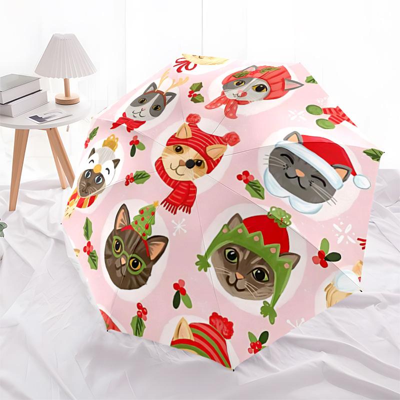 1pc Christmas Cats Print Automatic Open/Close Folding Umbrella - Compact 8-Rib Design, Daily Use, Perfect Gift for Friends & Family yy251124179
