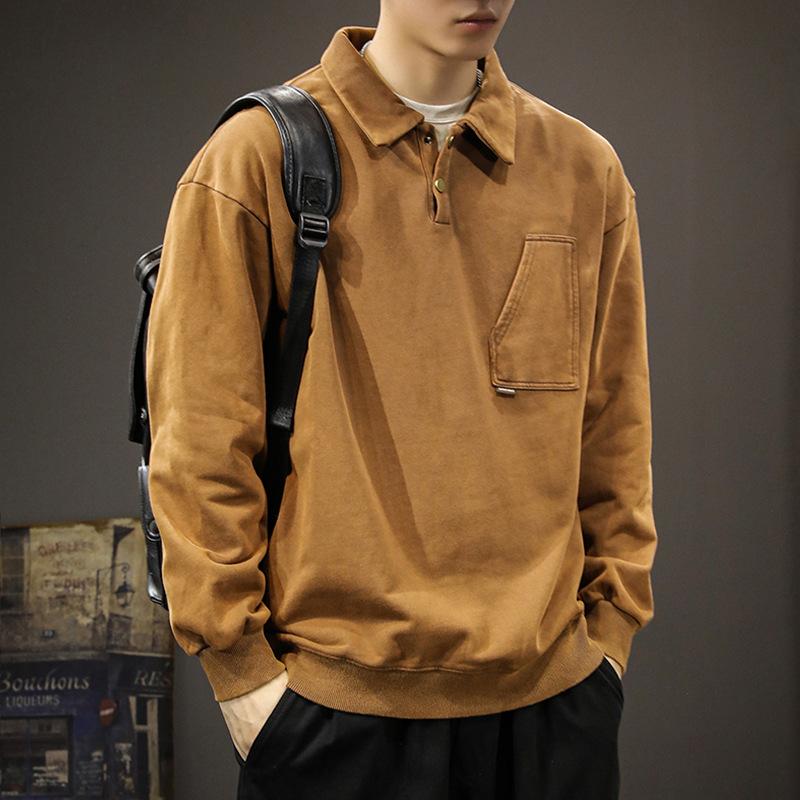 Осенний модный брендовый тяжелый американский ретро-свитер с воротником-поло, мужской свободный свитер большого размера с лацканами, универсальный, хулиганский, красивый, с длинными рукавами