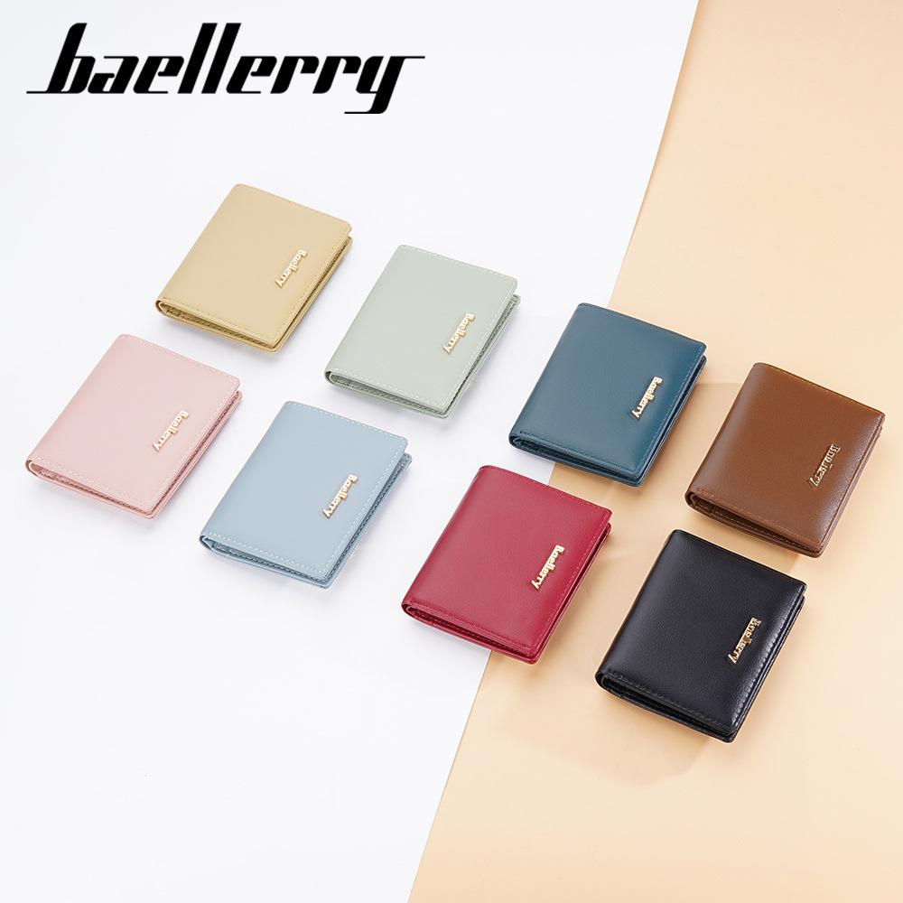 Женский короткий кошелек Baellerry, вертикальный кошелек из искусственной кожи, однотонный держатель для карт, кошелек на молнии для монет, модный бифолд с множеством отделений для карт