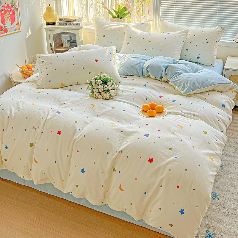 American Country Floral Printed Duvet Cover Set Soft Breathable Double Bedding for Spring Summer Quilt Cover Set with Flat Sheet