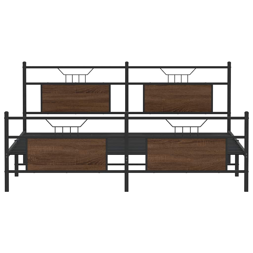 Metal Bed without Mattress Brown Oak Effect 160 x 200 cm