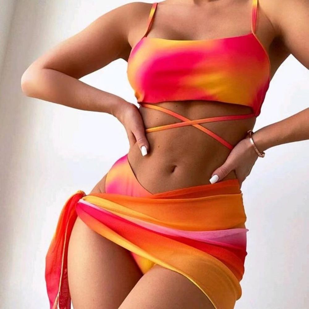 European and American Sexy Printed Tie-Dye Split Bikini Fashion Colorblock Swimsuit